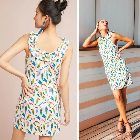 Anthropologie Larke Parrot Shift Dress Size Medium - Picture 1 of 9
